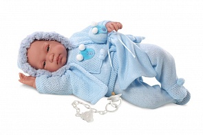 Кукла младенец в голубом костюмчике, 43 см., со звуком (Llorens Juan S.L., L 84409veg)